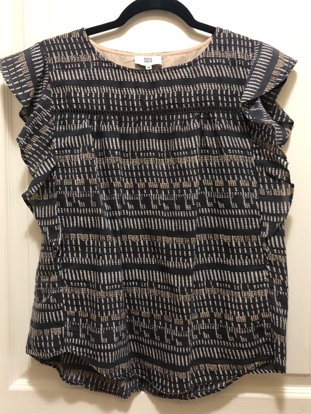 Noa Noa women’s cap sleeve ruffle top sz Small EU36 cream grey